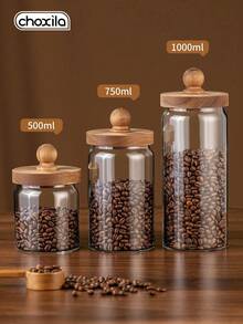 choxila 1pc Glass Coffee Storage Jar, Tea Leaf Storage Jar With Airtight Cork Lid, Glass Jar For Coffee Beans, Dried Fruits - View 8