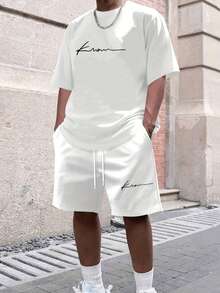 Men's Short-Sleeved T-Shirt And Shorts Set, Basic And Versatile - White - View 12