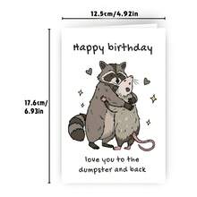 1pc Card Depicting Raccoon And Weasel Embracing, Suitable As A Quirky Valentine's Day Gift, Best Friend's Birthday Surprise, Or Humorous Anniversary Card With Cute Mouse Illustration - View 3