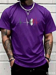 Cotton Graphic Tees100% Cotton Mexico Heart Mexico Flag Heartbeat EKG Pulse Mexican Pride T-Shirt Women's Men Graphic Teesummer Tops - Màu tím - Xem 1