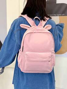 1pc Fashion Classic Solid Color Back To School Backpack, With Laptop Compartment, Ear Decoration, Lightweight Large Capacity Casual Travel Backpack, Suitable For Teens/Students/Graduates Daily Use, Outings, Travel, School, Etc. - Xx-974 - View 14