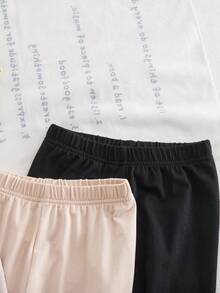 3件豹紋印花/純色休閒緊身褲，時尚百搭，適合年輕女孩，彈性針織面料製成，柔軟舒適，適合春、夏、秋季 - 彩色 - 查看 4