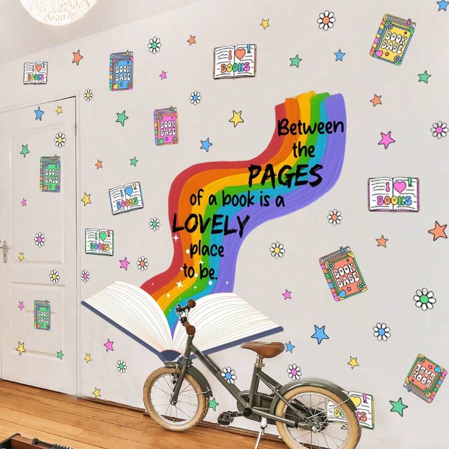 1pc Colorful Rainbow Book Quote Wall Sticker, Decorative Wall Decal For Children's Reading Corner, Waterproof Removable PVC Wall Sticker, Suitable For Classroom, Nursery, Study Room - View 1