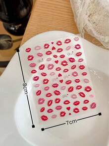 1 Sheet Y2K Style Sweet & Cool Red Lip Heart Face Stickers Set, Paired With 3D Pearl Decorative Stickers, Self-Adhesive Glitter Makeup For Party Atmosphere. Gradient Red Lip Stickers Are Thin And Fit Closely, Paired With Pearl Combination, Suitable For Music Festivals, Parties, And Baddie Looks, Instantly Adding Sweet And Edgy Accents To Your Eye And Cheek Area, Easily Achieving Sexy European And American Makeup Highlights. - Multicolor - View 4