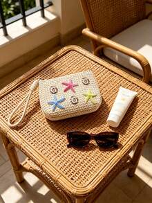 Embrague con forma de estrella tejido, bolso de muñeca de paja con estilo bohemio y decoración de estrella colorida, bolso de mano tejido para playa, viajes y vacaciones, adecuado para salidas casuales y fiestas en la playa, adecuado para mujeres y adolescentes, excelente para regalos de primavera, Pascua y verano, se puede usar como embrague de playa, muñequera y bolso de vacaciones, regalo del Día de la Madre - Multicolor - Ver 17