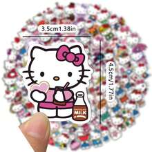 100 Stickers MINISO Hello Kitty Unique, Colorful Cartoon Style, Kawaii Aesthetic, Diary Embellishments, Scrapbook Decorations, Laptop And Phone Accessory, Gift DIY Craft, Stationery Decor - Pink - View 7