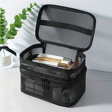 Bolsa de tocador de gran capacidad con malla, bolsa de almacenamiento de viaje multifuncional para exteriores, estuche portátil de cosméticos y maquillaje - Negro - Ver 5