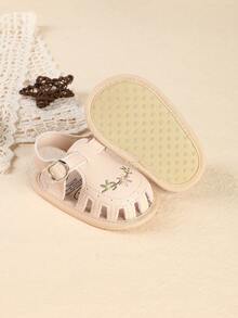 1 Pair Solid Color Printed Flat Design Fashionable Cute Princess Sandals Breathable Toddler Shoes Suitable For Summer - Apricot - View 7