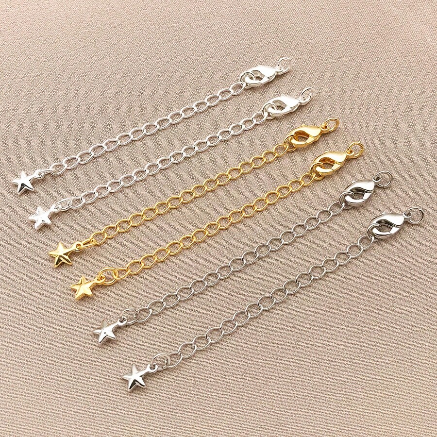 3件套18K镀金黄铜延长链,星形延长链,带龙虾扣和开口环,可作为吊坠延长链,用于制作项链、手链等珠宝,DIY工艺品材料 - 尾鏈 - 查看 1