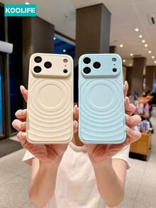 Koolife 1pc Light Blue Wave Texture Magnetic Phone Case, PC+TPU Shockproof Cover, MagSafe Compatible, Large Camera Window Protection, Skin-Friendly Protective Case Compatible With Apple 17/17pro/17promax/16/15 - Light Blue - View 7