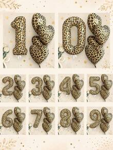 Set de 5 piezas de globos con estampado de leopardo con números y con forma de corazón, incluye globos con números de leopardo de 40 pulgadas y 4 globos con forma de corazón con estampado de leopardo, adecuado para fiestas de cumpleaños, despedidas de soltero, decoración de fiestas con tema de leopardo, bodas, duchas nupciales, graduaciones, decoración de habitaciones, fiestas de despedida y otros eventos con temas de animales de la selva - Multicolor - Ver 4