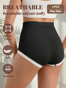 MEIYATING 4 buah celana dalam segitiga wanita ukuran besar, pinggang tinggi, tanpa jahitan, motif garis-garis kontras warna. - MultiWarna - View 3