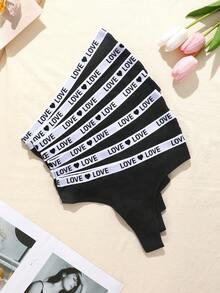 7pcs/Set Women's Letter Print Casual Daily Thong Panties - Black - View 3