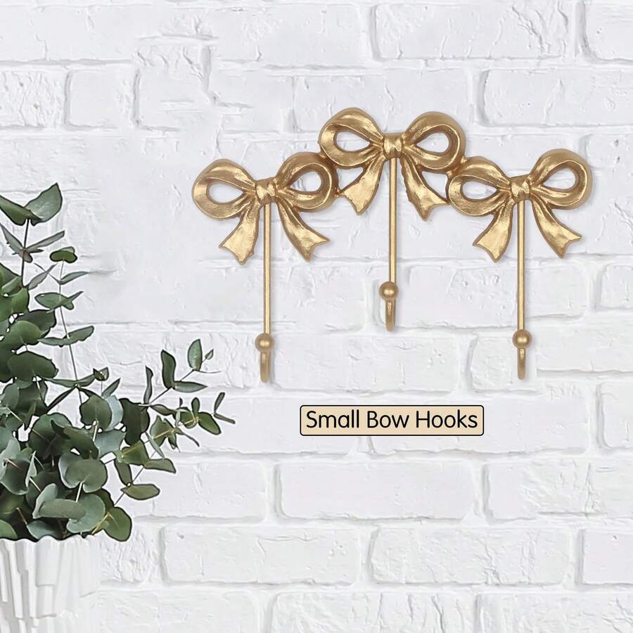 1pc Multi-Purpose Vintage Gold Bowknot Hook, Bowknot Wall Hook, Coat Hanger, Decorative Hook, Cast Iron Hook, Suitable For Christmas, Bathroom, Living Room, Kitchen Decor