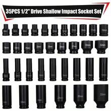 [SummerVibes]35pcs 1/2 Inch Drive Deep Impact Socket Set Metric Garage Workshop Tools,Heavy Duty Impact Socket Set With Portable, Red - 1 - 查看 5