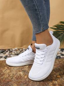 AOSEIN Women's Plus Size Wide Toe Box Lace-Up Versatile Soft Sole Breathable Striped Decor Athletic Shoes Suitable For Outdoor Sports - White - View 5