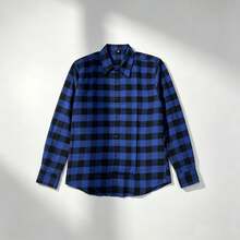 Men's Long-Sleeved Checkered Dress Shirt - Royal Blue - View 3