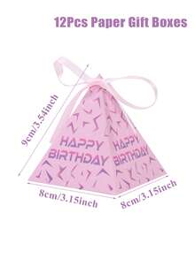 12個粉色K-POP閃電三角禮物盒，「Happy Birthday」印花，粉色與K-POP主題，1歲生日派對伴手禮，嬰兒洗禮裝飾，多用途包裝盒，性別揭曉派對用品，男嬰/女嬰派對裝飾，粉色K-POP閃電裝飾，禮物包裝袋，居家裝飾，桌面裝飾 - 粉紅色閃電 - 查看 6