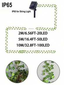 1 pièce Guirlande lumineuse solaire, Lumières LED de lierre d'extérieur, Convient pour le salon, la chambre, le patio, la boutique, le bar, le mariage, le jardin, le mur, la cour, la décoration de fête, la décoration de printemps pour la maison et l'extérieur (2m/6,56ft, 5m/16,4ft, 10m/32,8ft) - Lampe en rotin à énergie solaire - Voir 11