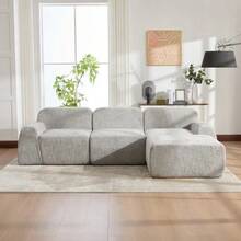 Modular Compression Sofa In Chenille Fabric, Filled With 30D High-Resilience Foam. Easy To Move And Featuring A Non-Slip Base, It Is Ideal For Living Rooms And Other Spaces. Beige - Grey - View 5
