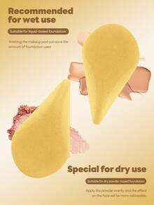 MAANGE 1pc Multi Face Design Cosmetics Sponge, Suitable For Liquid And Emulsion Cosmetics, Thickening Concealer Cosmetics Sponge, Foam Foundation Make-Up Cosmetics Sponge, Cosmetics Tools, Cosmetics Accessories, Powder Puffs, Discounts, Women's Gifts - Yellow - View 2