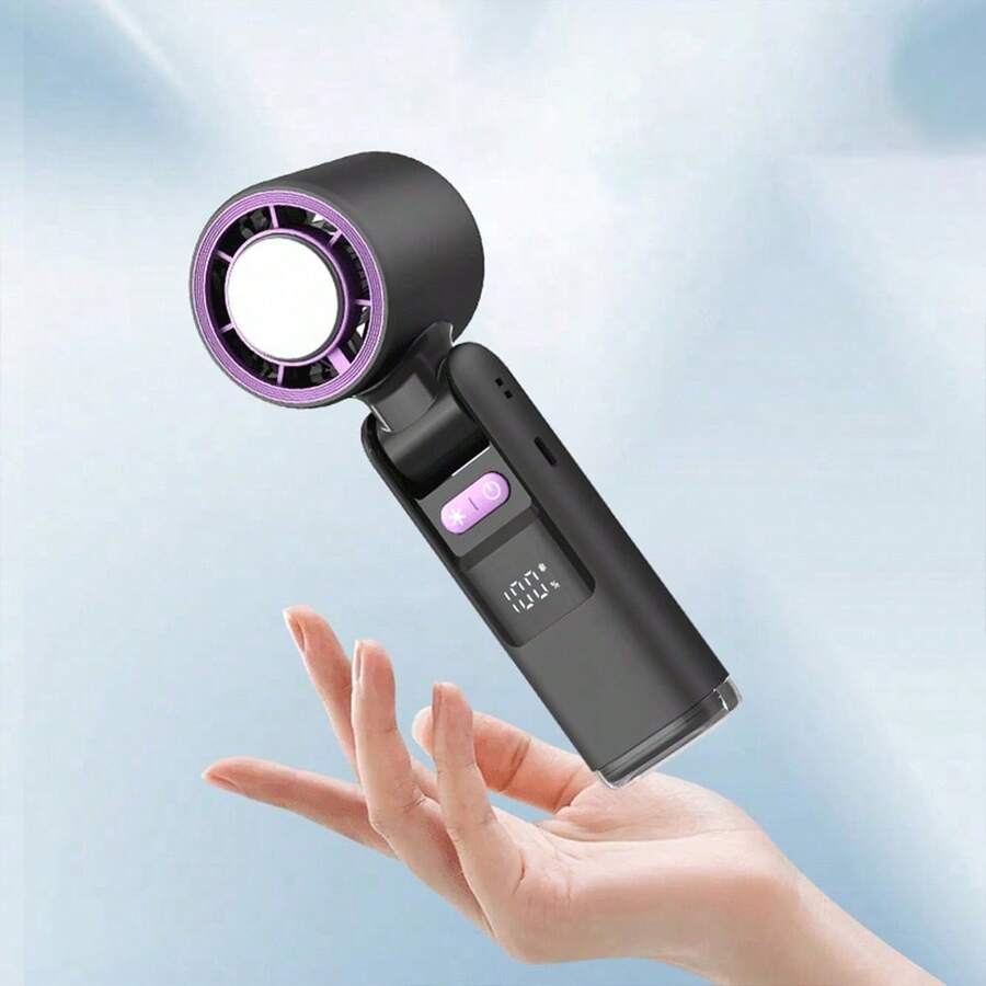 K801 Ice Cooling Handheld Fan Digital Display Turbo Powerful High-Speed Fan 199 Speed Levels Foldable Portable Mini Cooling Fan 3600mAh (1800mAh*2)