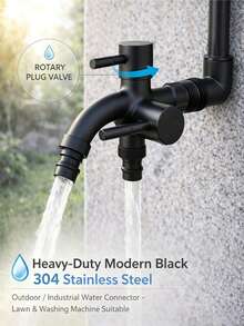 Heavy Duty Stainless Steel Dual Head Faucet, Multifunctional Irrigation Tap, Rust-Resistant Durable Metal Faucet With Separate Hot And Cold Control, Indoor And Outdoor Universal Use Faucet, G1/2 Metric Thread Connection, Equipped With Plug Valve, Wall-Mounted Design, Includes Installation Accessories, Suitable For Lawn Watering, Washing Machine, Shower, Bathtub And Garden Hose Connection, Modern Home Essential Accessory - Black - View 8