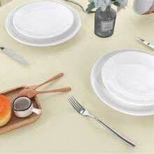 1pc Solid Color Polyester Stain-Resistant & Wrinkle-Resistant Washable Polyester Tablecloth, Suitable For Dining Table, Self-Service Party And Camping Decor Fabric, Gray - Beige - View 5
