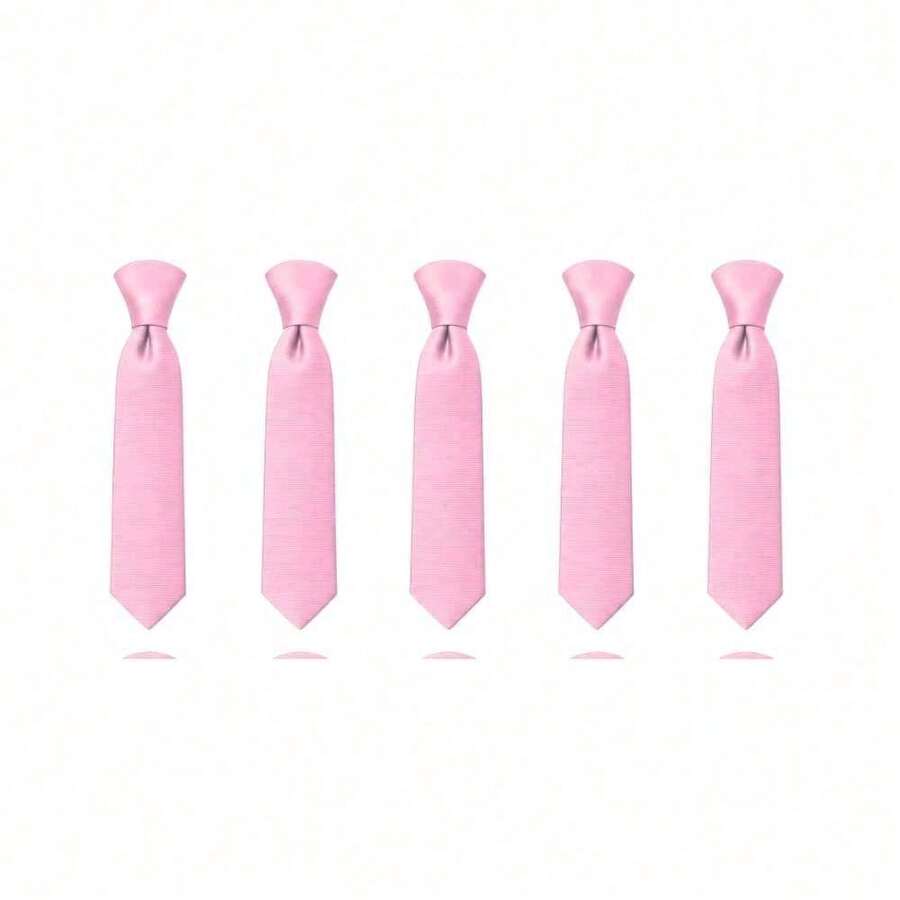 Kit 5 Gravatas Sociais Cinza Claro Padrinhos Noivos Casamento Eventos Congressos - Rosa Bebê - Visão 1