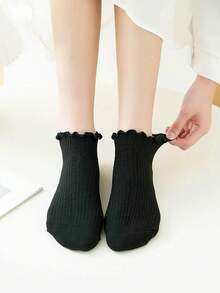 6 pares de calcetines de tobillo con volantes para mujer, calcetines de textura de punto, disponibles en 2 colores - Multicolor - Ver 6
