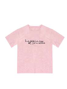 Women's Round Neck Short Sleeve T-Shirt, Summer New Letter Print, Casual Loose Versatile Top, Fashionable Daily Wear Pink, Breathable - Pink - View 3