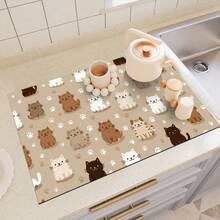 1pc Cat Paw Print Absorbent Drying Mat, Cute Multi-Color Design, Highly Absorbent & Quick Dry, Suitable For Drying Tableware, Coffee Machines, Decorative Placement Mat For Dining Table, Coffee Bar, Household Gift - XYLSD-439 - View 6