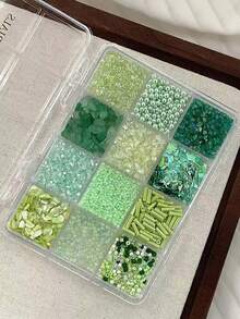 1盒「春季系列」12格仿珍珠貝殼管珠與不對稱石頭美甲裝飾套組 - 彩色 - 查看 9