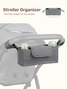 Gray Stroller Organizer With Cup Holders, Large Capacity Multi-Pocket Stroller Storage Bag For Diapers, Bottles & Baby Essentials, All-Season Use - Grey - View 2