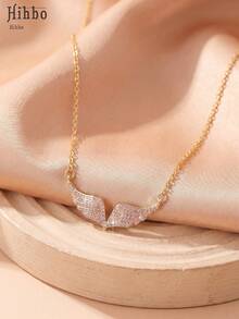 Hihho 1pc Luxury Jewelry Pendant Necklace With Inlaid Angel Wings, Light Pink, Gift - Baby Pink - View 4