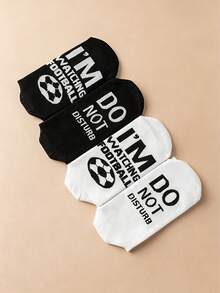 4 paires de chaussettes de football unisexes à lettres jacquard, mélange noir et blanc, douces et respirantes pour le sport et les trajets quotidiens - Noir et Blanc - Voir 6