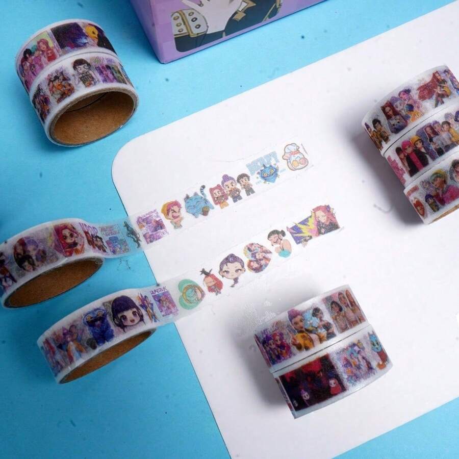 Bộ 10 cuộn băng dán nhật ký nhóm nữ K-Pop, nhãn dán trang trí PET & Washi dễ thương, phụ kiện làm scrapbook DIY, quà tặng fan merch, văn phòng phẩm kawaii - Nhiều màu - Xem 1