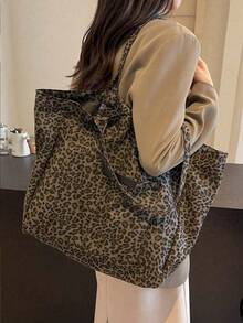 This Vintage Leopard Print Handbag Is Made Of Durable Fabric. With A Distressed Leopard Print Pattern And Spacious Interior, It's Perfect For Students, Office Workers, Commuters, Shopping And Short Trips. It's A Versatile Piece That Easily Creates A Vintage Casual Fashion Sense. - Coffee - View 4