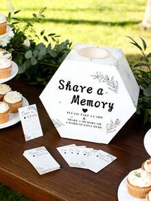 1/2 Set Memory Box With Cards, White Hexagonal Eucalyptus Design Memory Card Box, Guest Book Alternative For Bridal Shower And Wedding Reception, Suitable For Wedding, Birthday, Graduation Party Decor - View 4