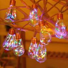 1入 5M10LED/8M20LED 太陽能麻繩木瓜燈 銅線串燈,適用於居家、派對、露營、陽台及庭院裝飾 - 金色麻繩木瓜燈 - 查看 8