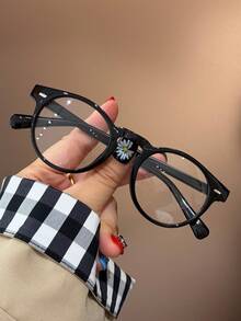 1pc Tortoiseshell Round Frame Rivet Children's Fashion Non-Prescription Glasses, Suitable For Teenagers, Daily Life, Reading, Watching TV, Playing Games And Phones, Transparent Lenses Eye Protection Fashion Glasses, Daily Outfit Decoration. - Clear - View 4