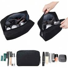 DCVU-Bolsa pequeña de lona con cierre de, estuche de viaje para maquillaje, bolsa de cosméticos, accesorios electrónicos portátiles, organizar, pequeña bolsa para bolso ( 15cm x 10cm x 5cm)-CDBY - Negro 10 piezas - Ver 5