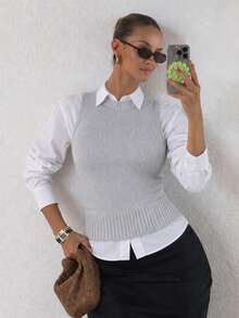 Women's Tank Top Vest, Water Bottle Style, Modal Knit, Winter/Summer Fitted Layering, Basic - 灰色 - 查看 2