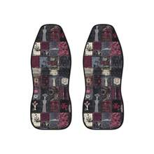 2pc Goth Patchwork Car Seat Cover Set, Print Faux Illusion Patchwork Crochet Quilt Car Seat Cover Interior Gothic Vintage Preppy New Driver Gift - I - 查看 3