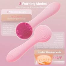 1 Piece Sweet Pink Smooth Solid Silicone Texture Silicone Facial Cleansing Brush, Electric Face Exfoliating Massager, Elegant Daily Universal Portable Waterproof Rechargeable Deep Cleansing Household Facial Skin Care Cleansing Tool Type, Multifunctional Skin Renew Scrub Device For Daily Exfoliating Blackhead Removing Pre-Sleep Relaxation, Skin Friendly Comfortable Beauty Care Facial Cleansing Tools - 彩色 - 查看 4