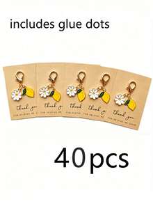 40pcs/20pcs/10pcs/5pcs Lemon Theme Keychain & Thank You Card Gift Set - Perfect Gift For Spring/Summer Events, Birthday Parties, Weddings, Lemon Theme Picnics, Anniversaries Or Vintage Style Gatherings - One Size Fits All - View 11
