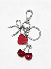 1pc Sparkling Acrylic Cherry Keychain, Fruit Creative Design, Bow Heart Decor Accessory For Bag, Suitable As Birthday Or Valentine's Day Gift For Friends, Girlfriend - Multicolor - View 7