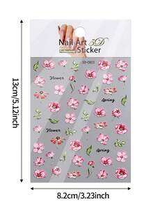 1 Sheet 5D Embossed Pink Flower Nail Stickers - Spring Floral Self-Adhesive Nail Decals, French Tip Nail Art Decorations For DIY Manicure - Multicolor - View 10
