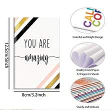 12 piezas de blocs de notas motivacionales de bolsillo de 3.2x5 pulgadas, diseño a rayas con acento dorado, mini cuadernos, para notas diarias de estudiantes, recompensas de aula y accesorios de escritorio, útiles escolares - minimalista - Ver 2