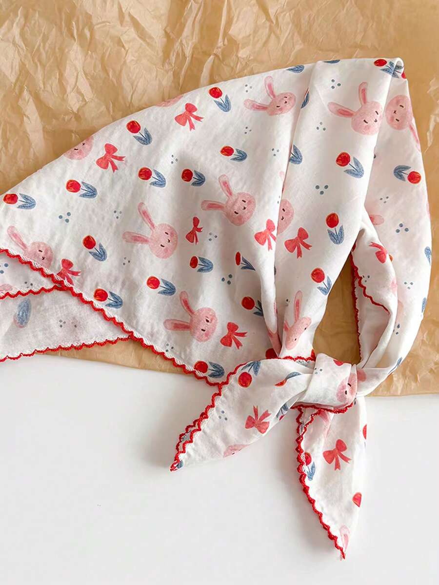 60cm Pink Rabbit Pattern Silk Scarf, Women's Spring/Autumn New Arrival Elegant Versatile Decorative Neckerchief, Lightweight Stylish Shawl,Accessories,Travel Essential